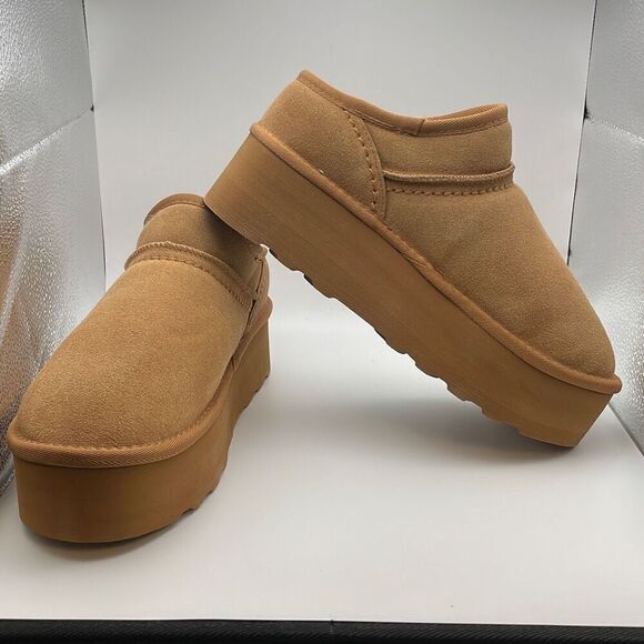 ❄️ CUSHIONAIRE Women's Genuine Suede Cozy Mule Platform SIZE 9.5 CHESTNUT ❄️ - Picture 6 of 8